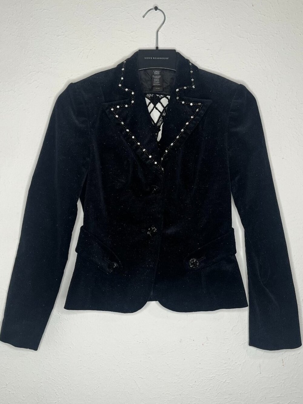 Women's Vintage Bisou Bisou Black Corduroy Embellished Blazer Size XSmall